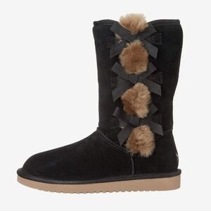 Koolaburra By UGG Victoria Black + Tan Suede Tall Boots Bow Detail Womens Size 6